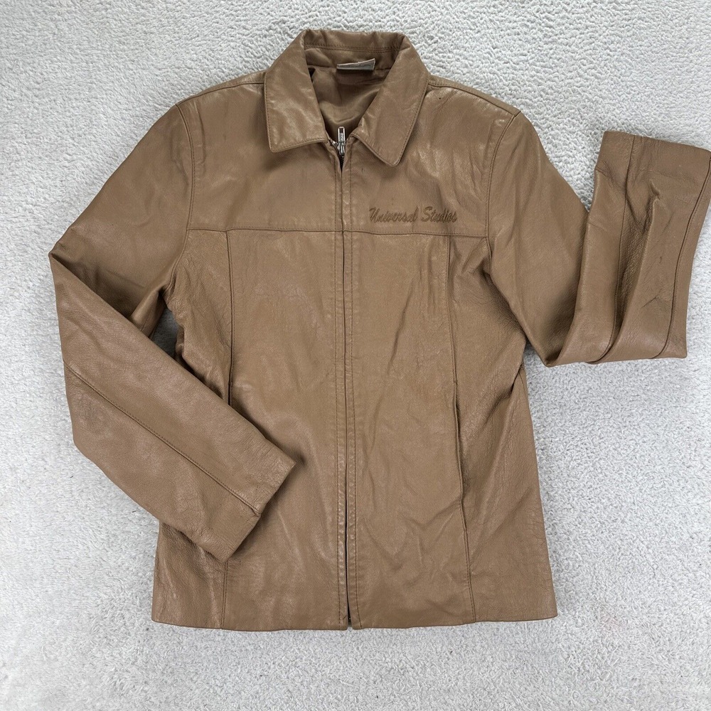 Vintage Universal Studio Genuine Leather Jacket Women‎ Small Beige 90's